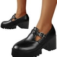 thumbnail image 2 of Aueoeo Women's Faux Leather Classic Shoes Ankle Strap Round Toe Mid Block Heel Platforms Pumps Dress Shoes, 2 of 7