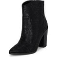 thumbnail image 3 of Chariot & Co: Wyatt- Womens Rhinestone Western Cowboy Sparkly Booties Zipper Stacked Block Heel Boots (Black, 6), 3 of 7