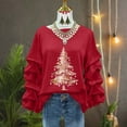 thumbnail image 4 of Yteetum Sweatshirt for Women Oversized Crewneck Christmas Pleated Ruffle Trim Pullover Hoodless Sweatshirts Tops Womens Casual Christmas Graphic Print Round Neck Loose Lantern Sleeve Xmas Sweatshirts, 4 of 5