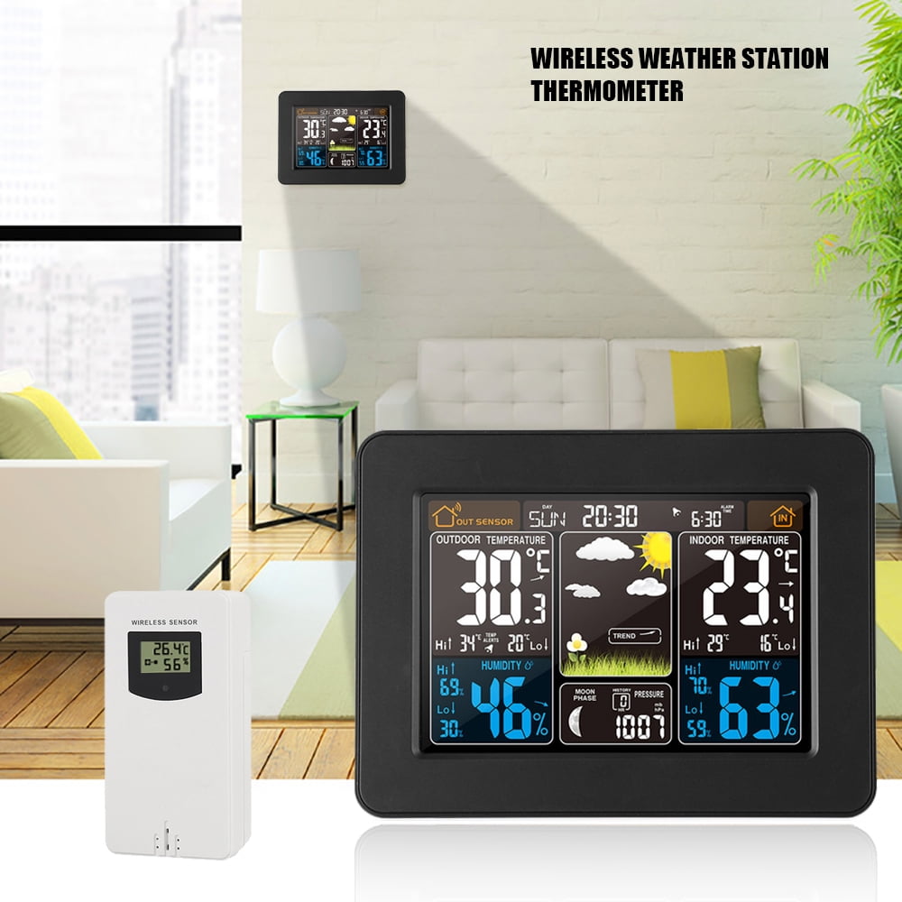 Indoor/Outdoor Wireless Touch Screen Back-Lit Weather Station Temp Humidity Time 
