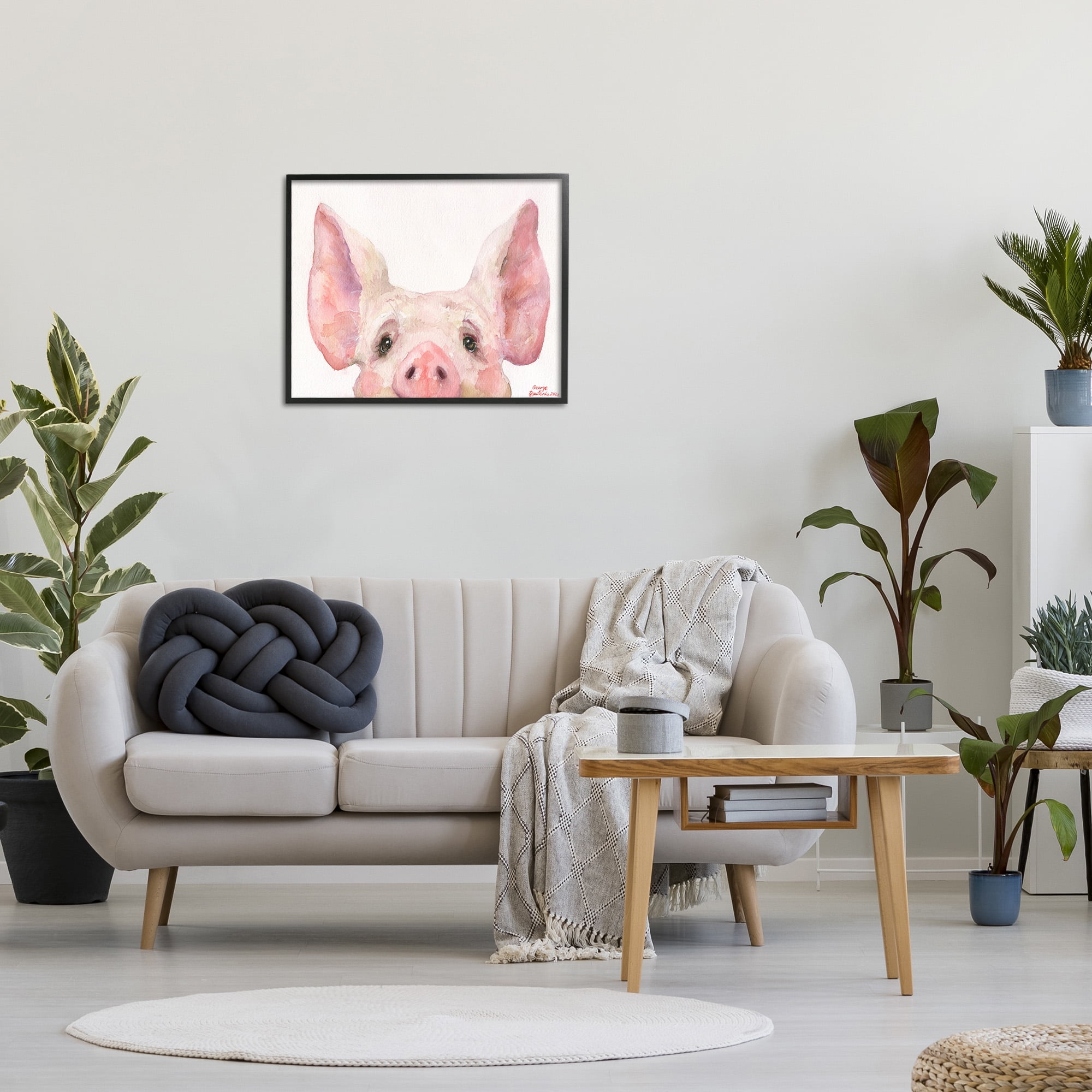 Stupell Industries Piglet Peeking Portrait Animals & Insects Painting Black Framed Art Print Wall Art, 30 x 24