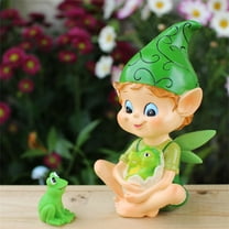 Cute Fairy Boy with Frog Garden Accessories,Fairy Garden Fairy Statue,Glow In The Dark Fairy Boy and Animals Statue, Green Elf Figurines Garden Decor,Gift Ideas