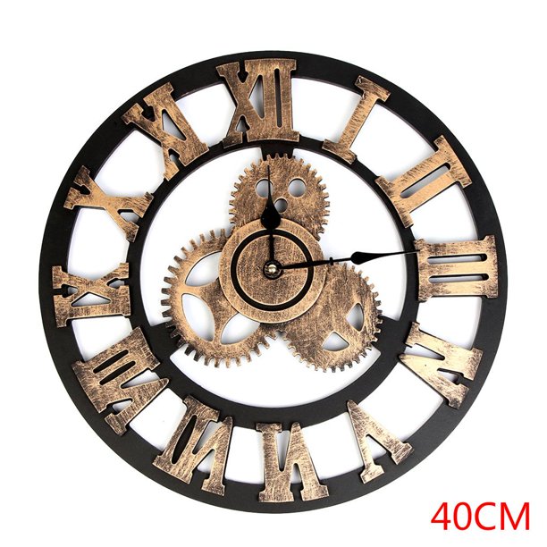 Diseño de engranajes 3D Número romano Número árabe Reloj de pared Sala de estar Decoración del hotel Reloj de madera sin tictac Inevent JJ20151-08
