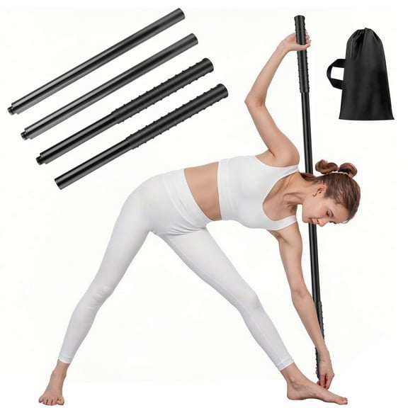 Demine 5ft Yoga Stick, Steel Stretching Stick for Mobility, Flexibility and Balance, Versatile Exercise Stick with Rubber Handles for Gym & Home
