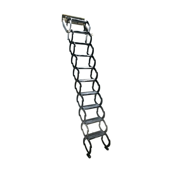 Narrow Wall Mounted Folding Loft Ladder Telescoping Attic Stairs 10+2 Steps Al-Mg Alloy Black