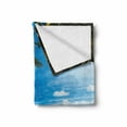 thumbnail image 2 of Tropical Soft Flannel Fleece Blanket, Exotic Beach with White Sand and Palm Tree Green Forest Clear Sky and Clouds, Cozy Plush for Indoor and Outdoor Use, 60" x 80", Blue White Green, by Ambesonne, 2 of 6