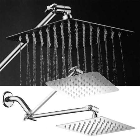 HotelSpa® Mega-Size 8-inch Stainless Steel Square Rainfall Shower Head with 12-inch Shower Arm