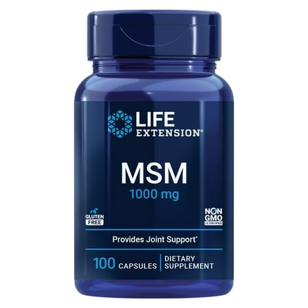 Life Extension MSM, 1000 mg, methylsulfonylmethane, supports healthy joints, helps relieve muscle and joint discomfort, antioxidant support, gluten-free, non-GMO, 100 capsules