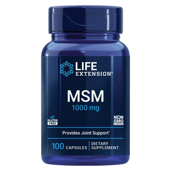 Life Extension MSM, 1000 mg, methylsulfonylmethane, supports healthy joints, helps relieve muscle and joint discomfort, antioxidant support, gluten-free, non-GMO, 100 capsules