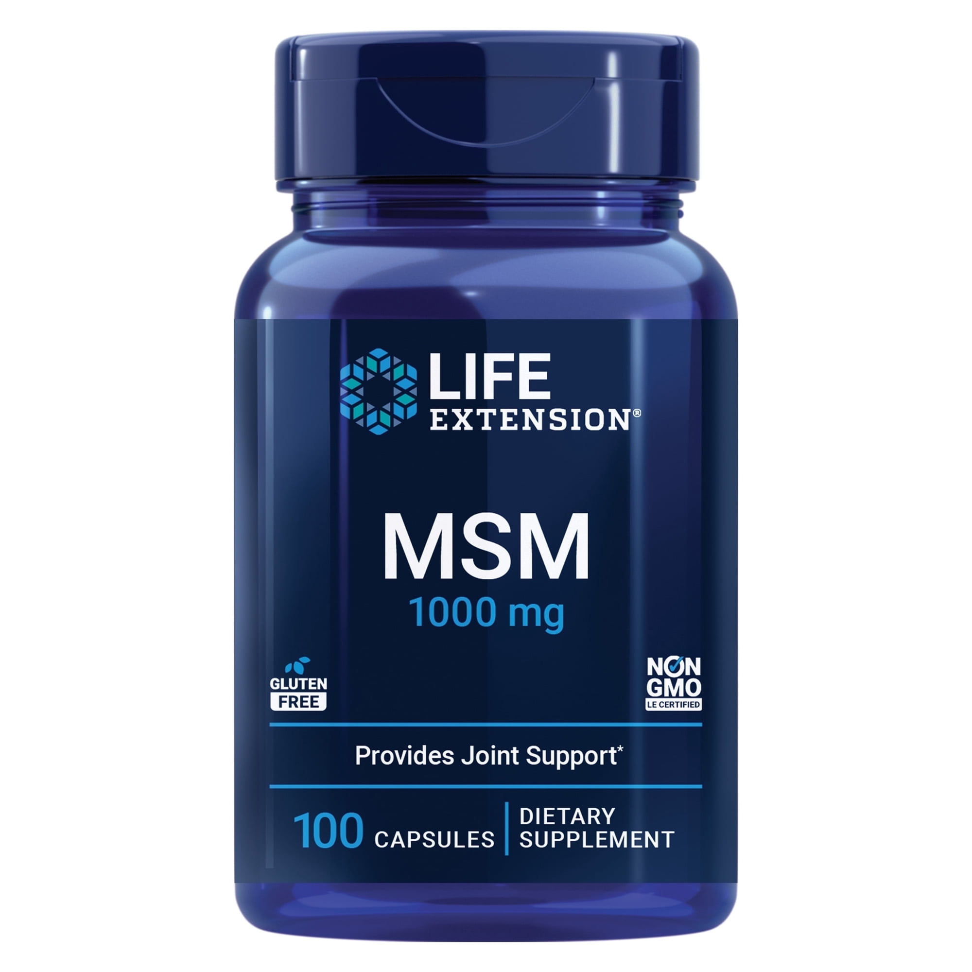 Life Extension MSM, 1000 mg, methylsulfonylmethane, supports healthy joints, helps relieve muscle and joint discomfort, antioxidant support, gluten-free, non-GMO, 100 capsules