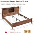 Farmhouse Queen Size Bed Frame w/Storage Bookcase Headboard, Sliding
