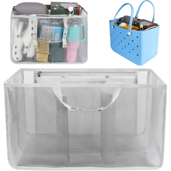Beach Bag Organizer for , Tote Bag Organizer Insert, Lightweight Mesh Divider with Zipper Pocket & 7 Compartments, Accessories Insert for XL Bogg Tote