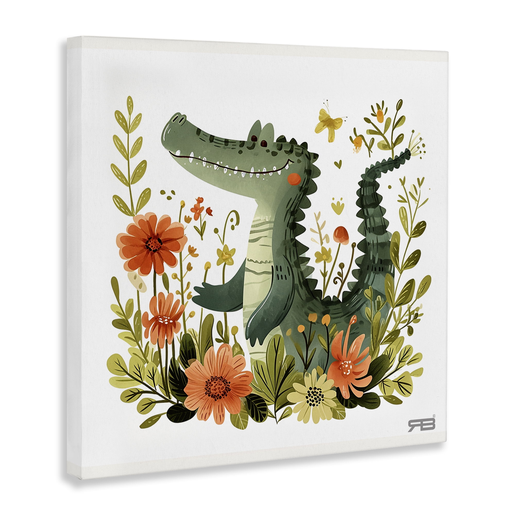 Stupell Industries Floral Happy Alligator Animals Painting Wrapped Canvas Art Print Wall Art, 17 x 17