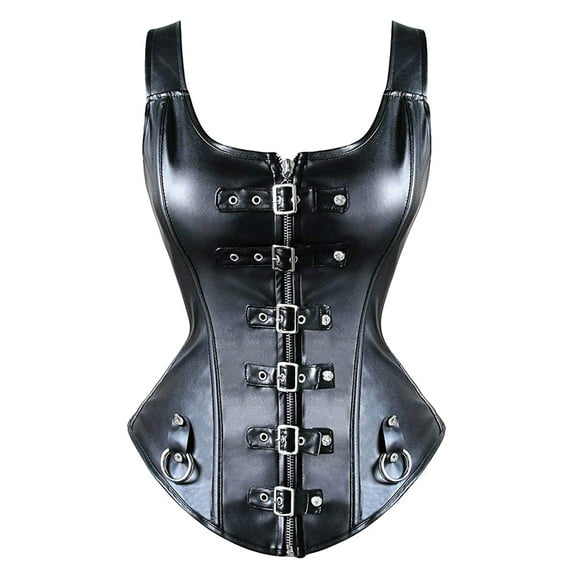 MISS MOLY Gothic Corset Girdle for Women Trainging Faux Leather Lace up G-String Plus Size Black 5XL