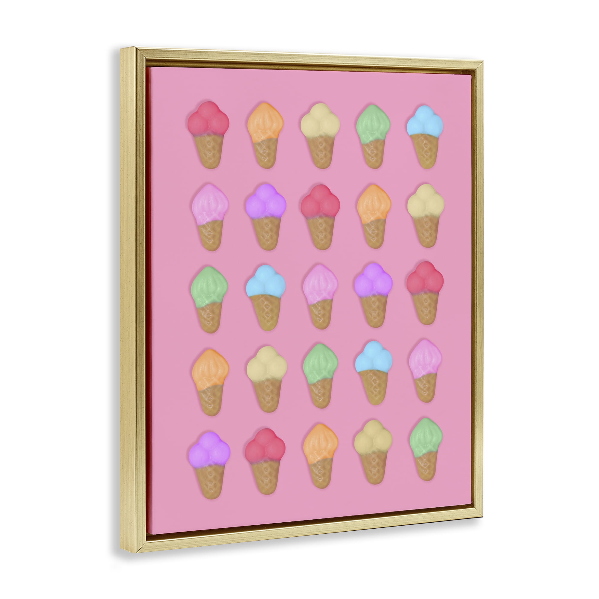 Stupell Industries Ice Cream Candies on Pink Gold Framed Floater Canvas Wall Art, design by LISH Creative
