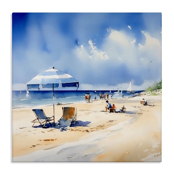 Stupell Industries Transitional Stay A While Beach Outing Canvas Art, 17 x 17, by LSR Design Studio