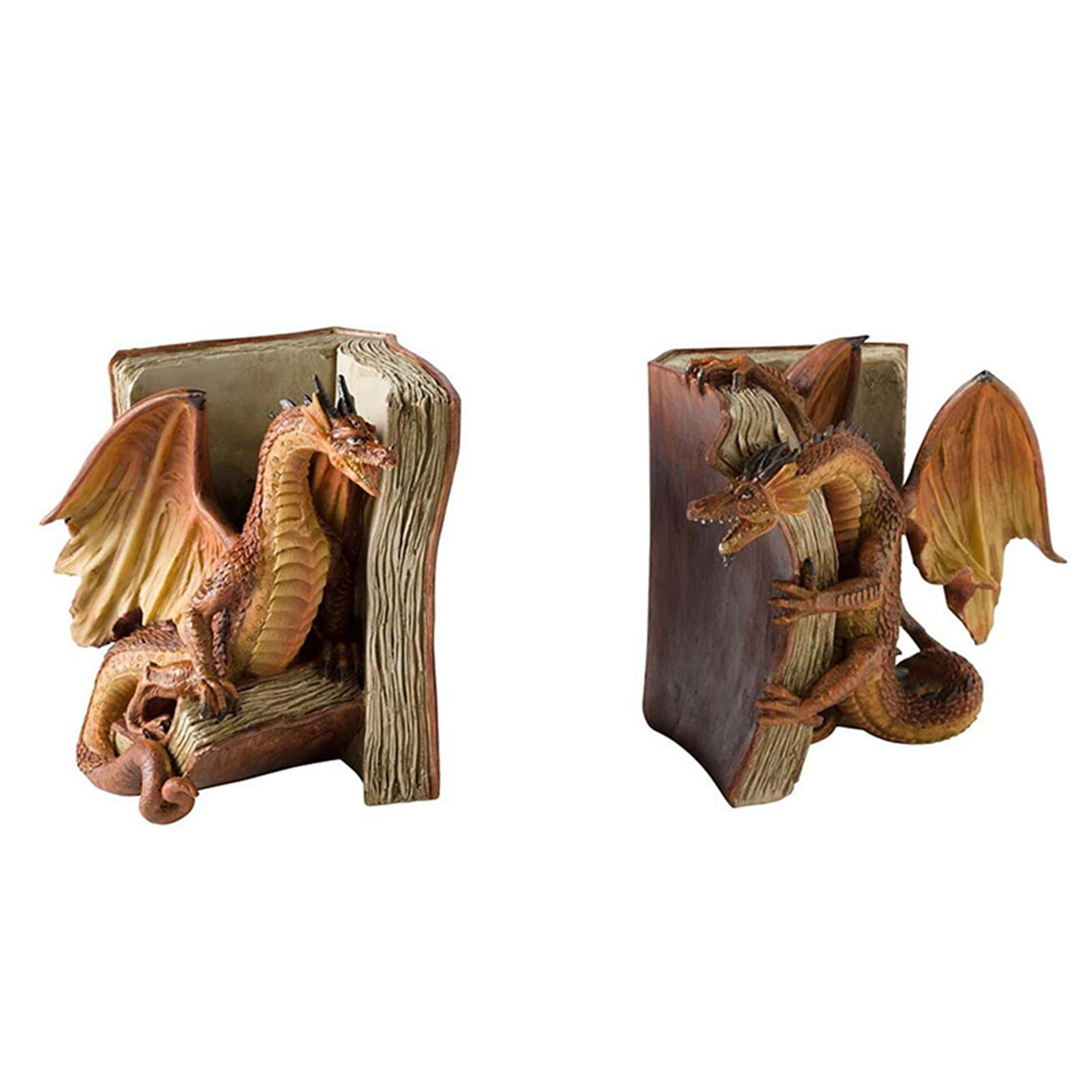 Dreafly Fighting Dragon Bookends Resin Decorative Bookend Statues Desktop Ornament 