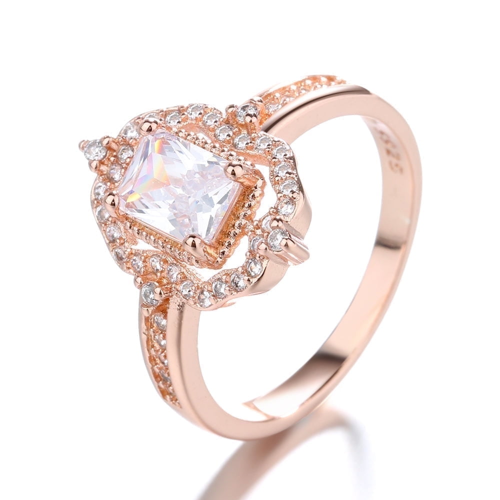 18K Rose Gold Plated Simulated Diamond Vintage Diamond Engagement Ring