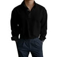 thumbnail image 1 of Camisas s Para Hombre Manga Larga Hombres Primavera y otoño Botón Cuello redondo Blusa de color sólido Camiseta de manga larga Top Bottoming (Black, XXL), 1 of 3