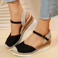 thumbnail image 2 of Modisza Women Espadrilles Wedge Sandals Summer Casual Walking Sandal Closed Toe Arch Support Shoes with Buckles Ankle Strap Black Size 5.5, 2 of 7