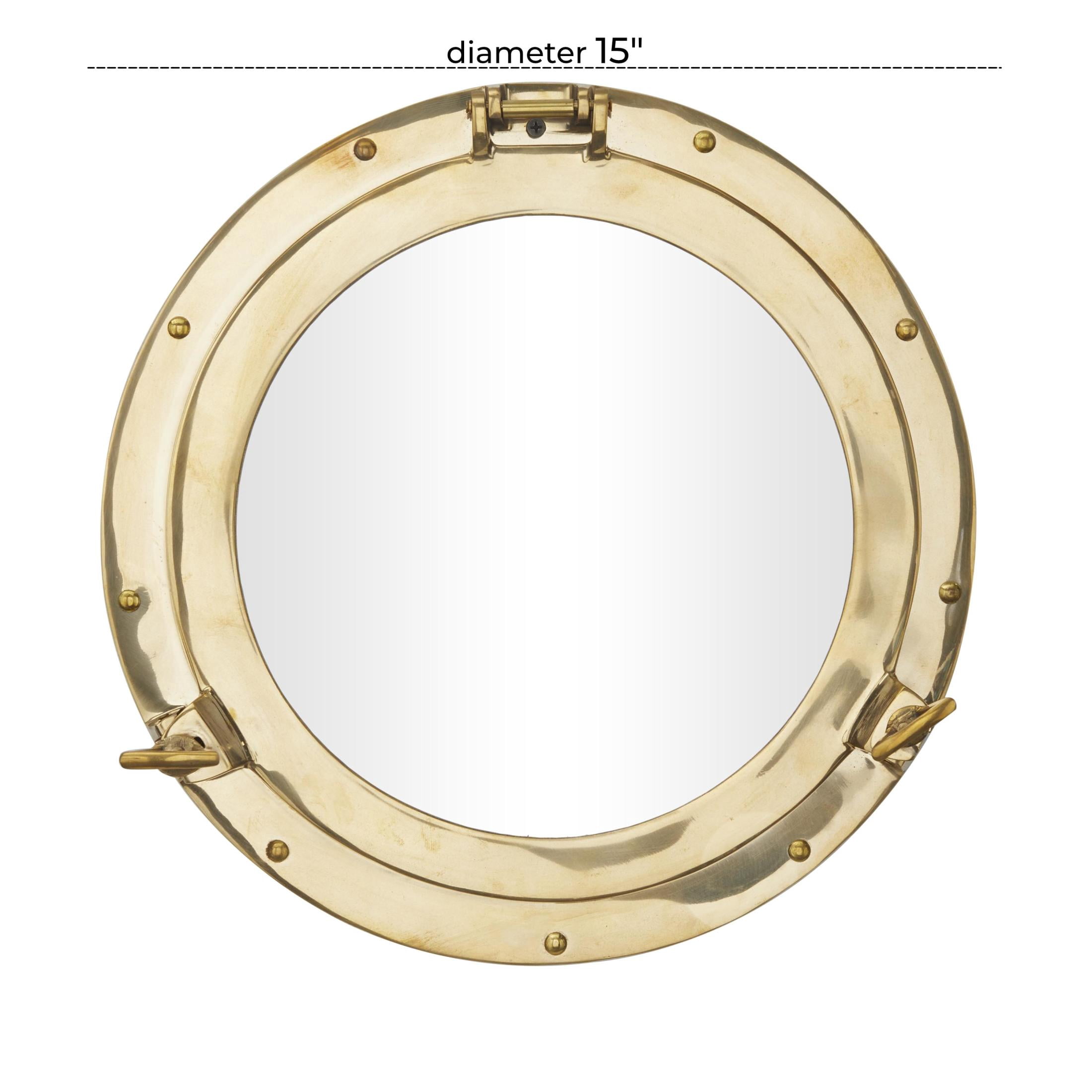 DecMode 15" x 15" Gold Sail Boat Wall Mirror with Port Hole Detailing