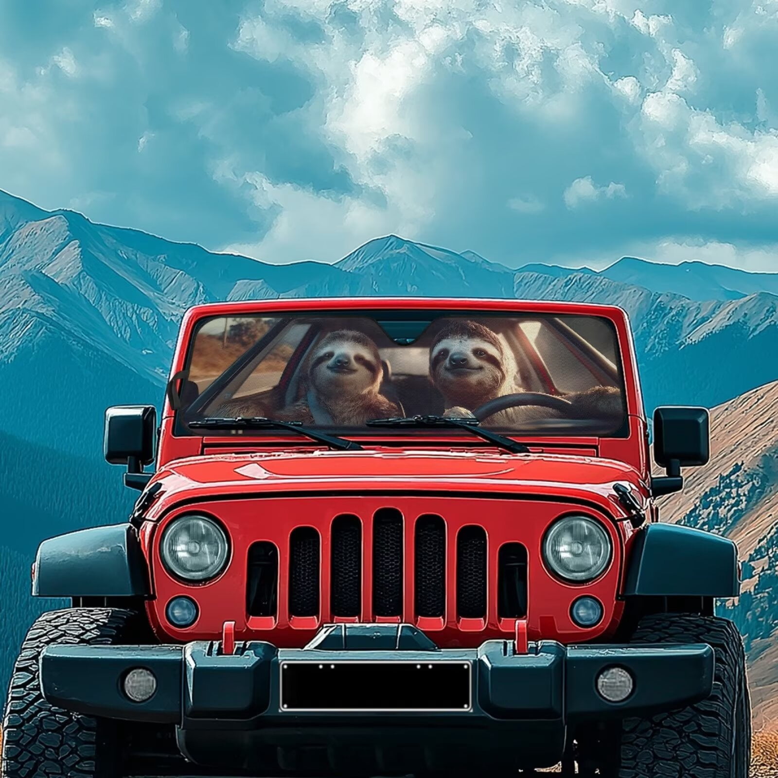 XYZCANDO Sloth Windshield Sun Shade for 2018-2024 Jeep Wrangler JL JLU & Gladiator JT Folding Front Window Sun Shade for Car Accessories Windshied Sunshade Block UV Rays
