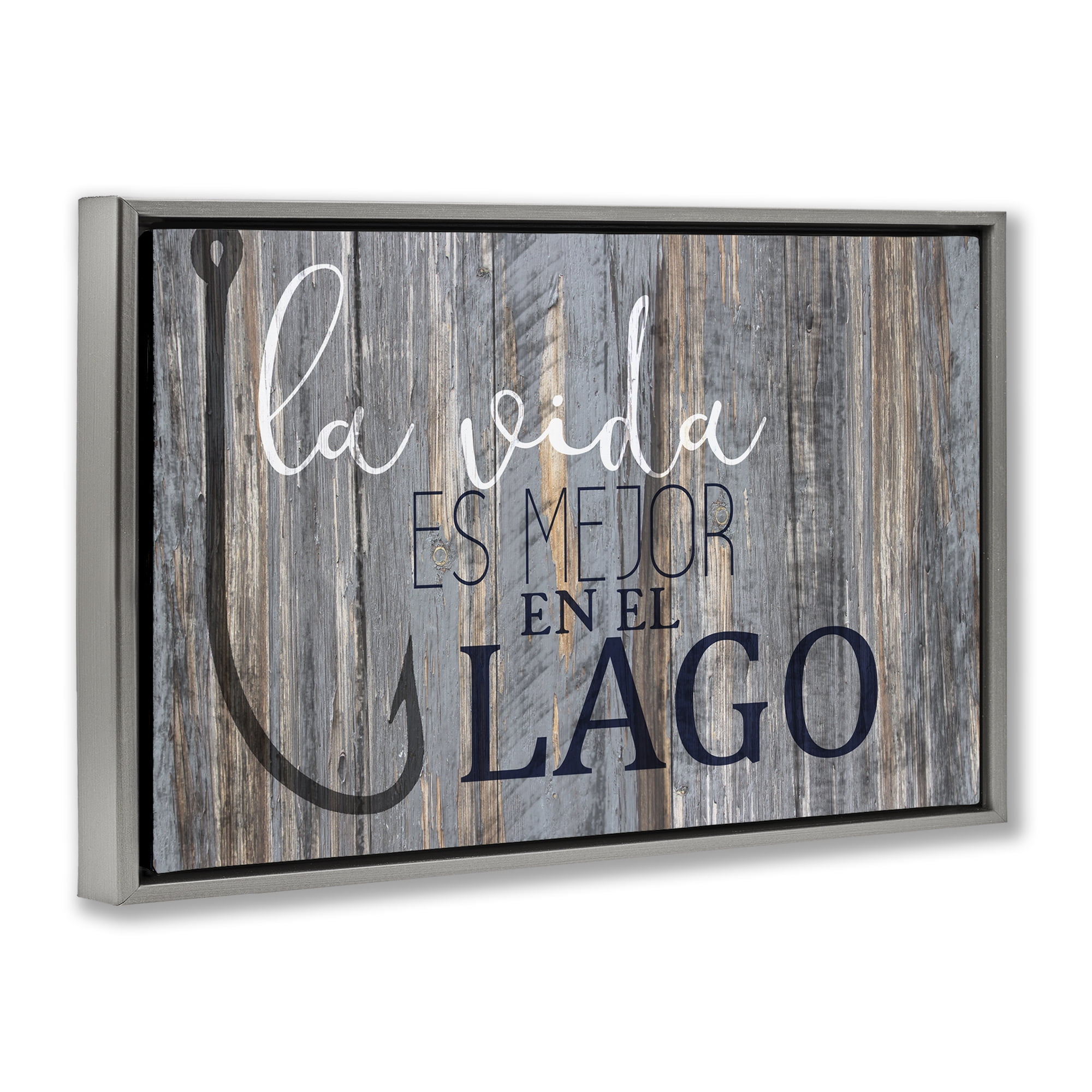 Stupell Industries Mejor en el Lago Azul Inspirational Quotes & Sayings Painting Gray Floater Framed Art Print Wall Art, 25 x 17