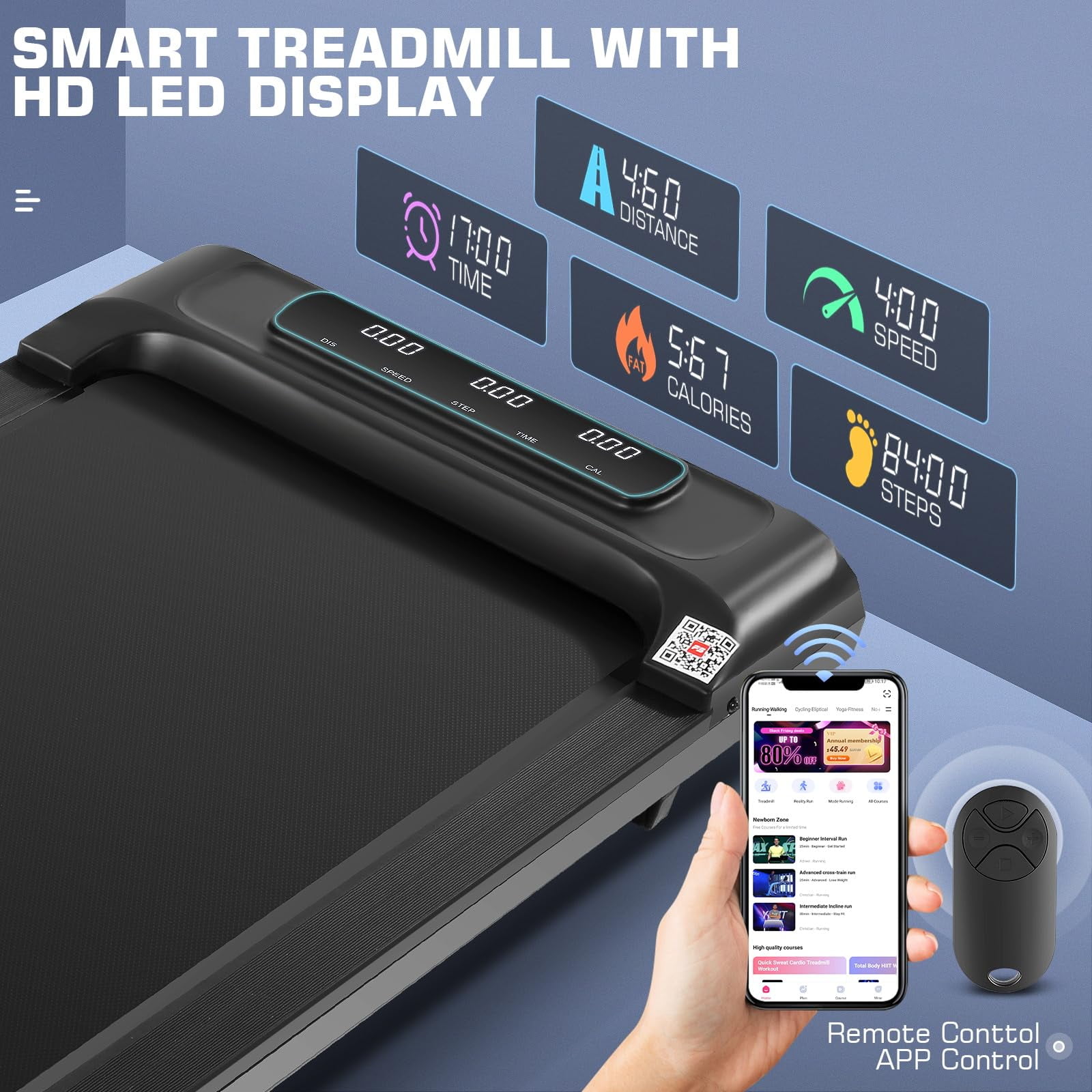 KRISRATE Walking Treadmills for Home, Walking Pad Treadmill with App & Remote Control, Slim & Portable