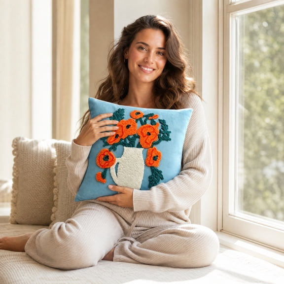 Zynviq Multicolor Decorative Pillow Covers 18x18inch Couch Pillow Covers Flower Polyester Square with Zipper