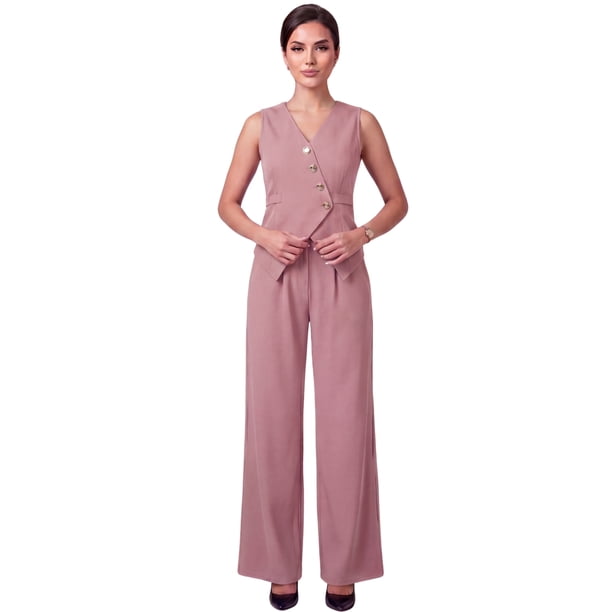 Conjunto Elegante de 2 Piezas Chaleco Entallado y Pantalón Palazzo para Mujer