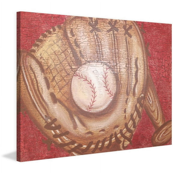 Marmont Hill "Crackle Baseball" by Reesa Qualia Painting Print on Wrapped Canvas