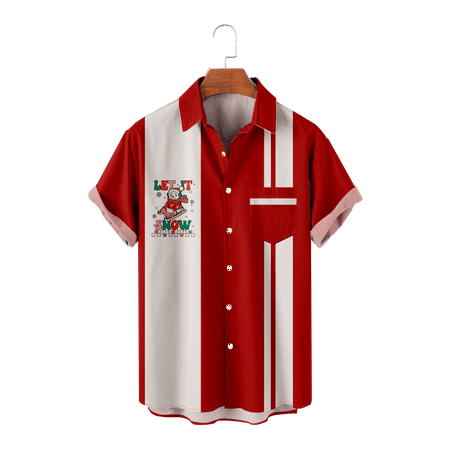 

MLSUN Adult Christmas Shirt Short Sleeve Button Down Tropical Print T-Shirts Basic Clothes Size 100-170/XXS-8XL