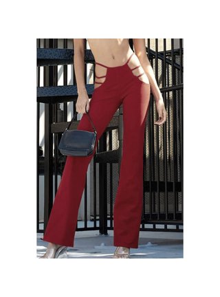 Levmjia Women's Jeans Plus Size Pants Clearance Summer Women's Fashion Slim  Fit Comfortable Solid Color Pocket Casual Flared Pants Wine 