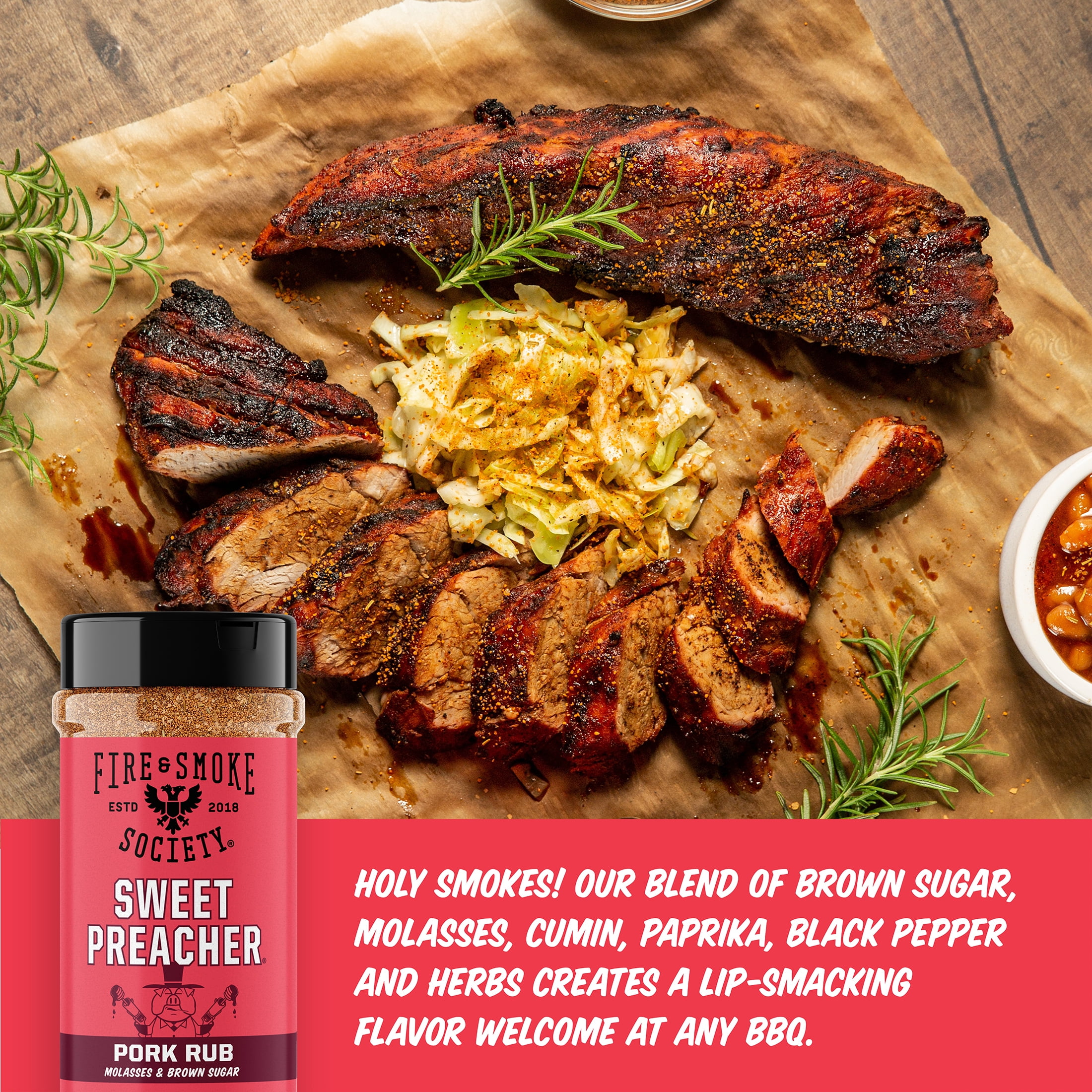 (6 pack) Fire & Smoke Society Sweet Preacher BBQ Seasoning Pork Rub, 11.9 Ounce Mixed Spices & Seasonings