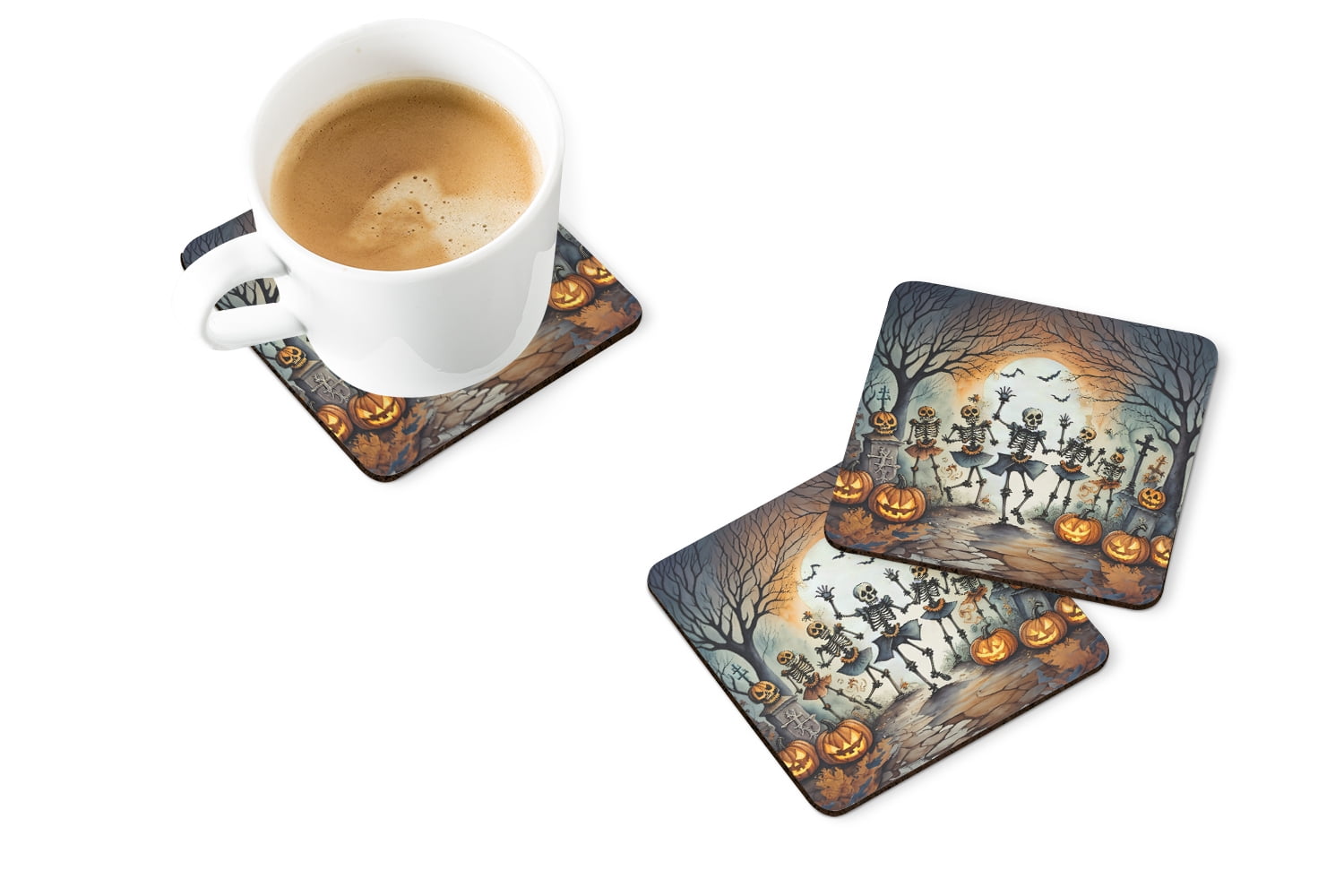 Dancing Skeletons Spooky Halloween Foam Coaster Set of 4 3.5 in x 3.5 in