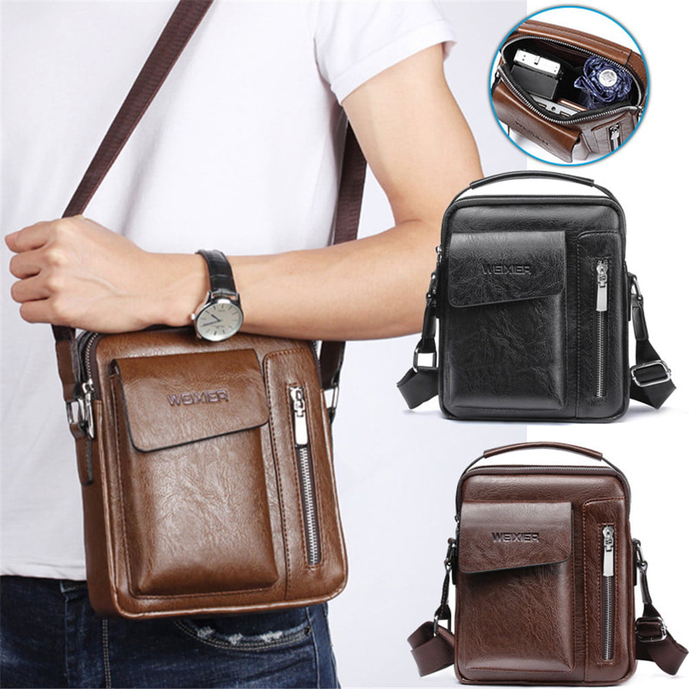 US Vintage Mens Genuine Leather Sling Chest Bag Crossbody Messenger Shoulder Bag 