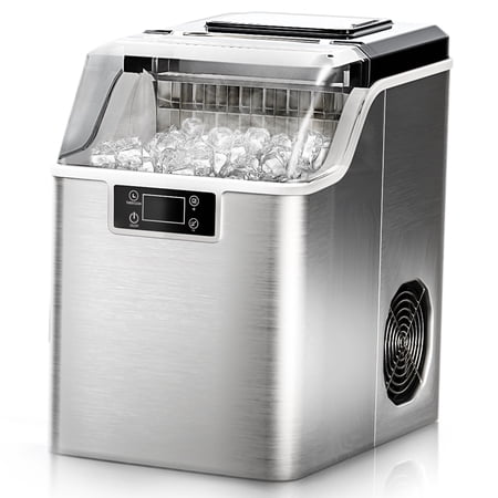 Simzlife Ice Cube Maker Machine Countertop with External Water Tank, 45Lbs/24H, 24Pcs Ready in 13 Mins,Auto-Cleaning,for Home/Kitchen/Office