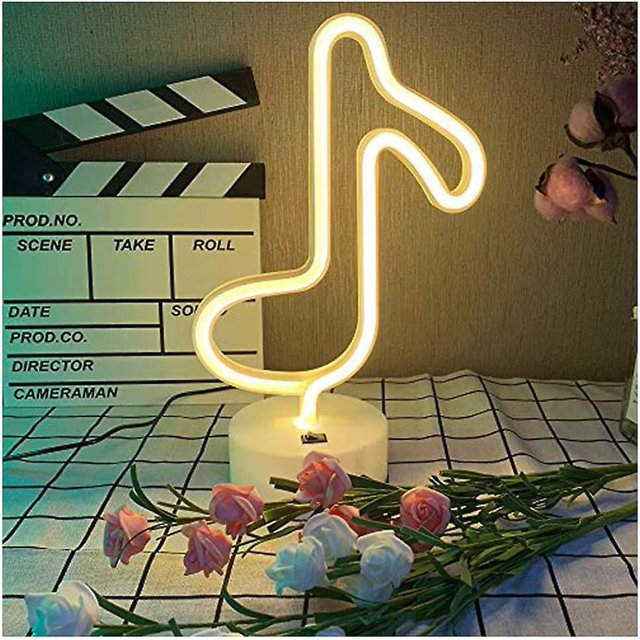 Lámpara de noche decorativa de neón LED con forma de nota musical, pedestal, luces de marquesina de neón brillantes, letreros de neón LED que funcionan con pilas o USB, decoraciones para bailar