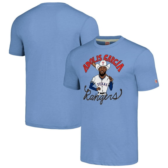 Men's Homage Adolis Garc-a Light Blue Texas Rangers Caricature Player Tri-Blend T-Shirt