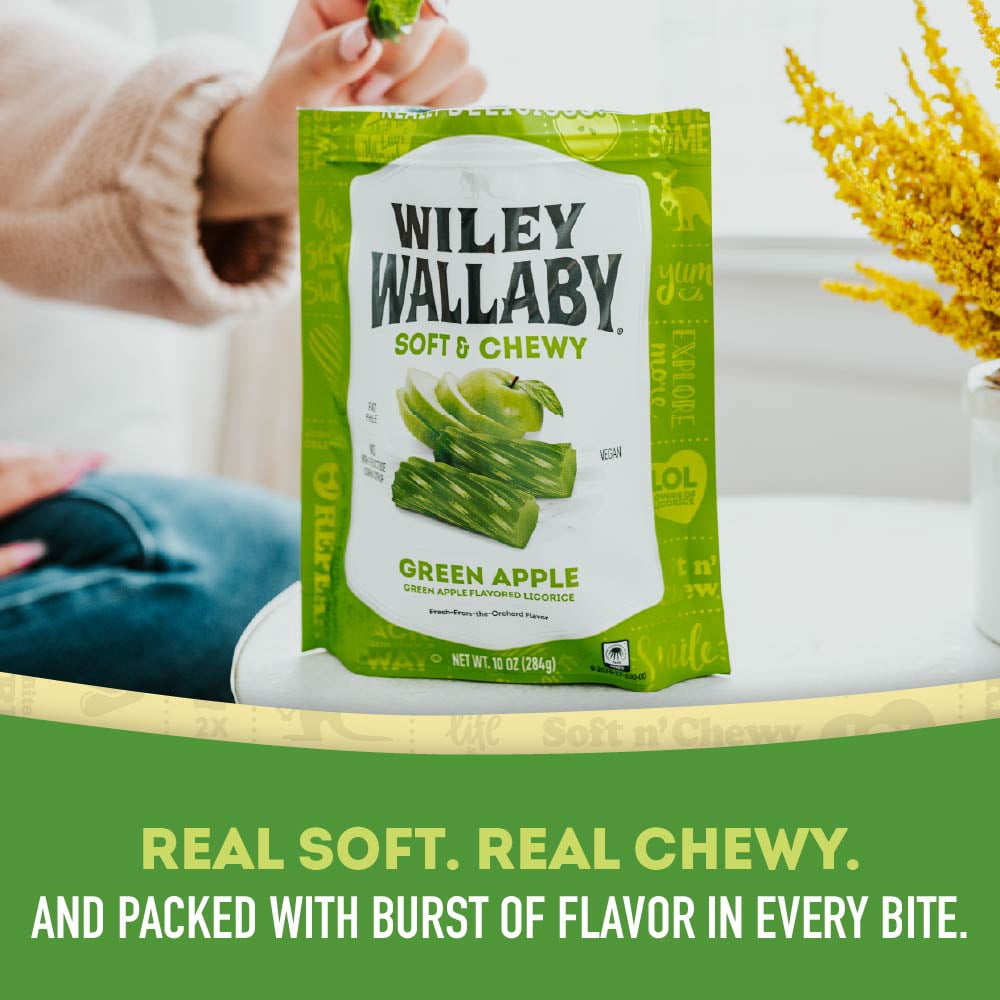 Wiley Wallaby Licorice 10 Ounce Classic Gourmet Soft & Chewy Australian Green Apple Licorice Candy Twists, 10 Pack
