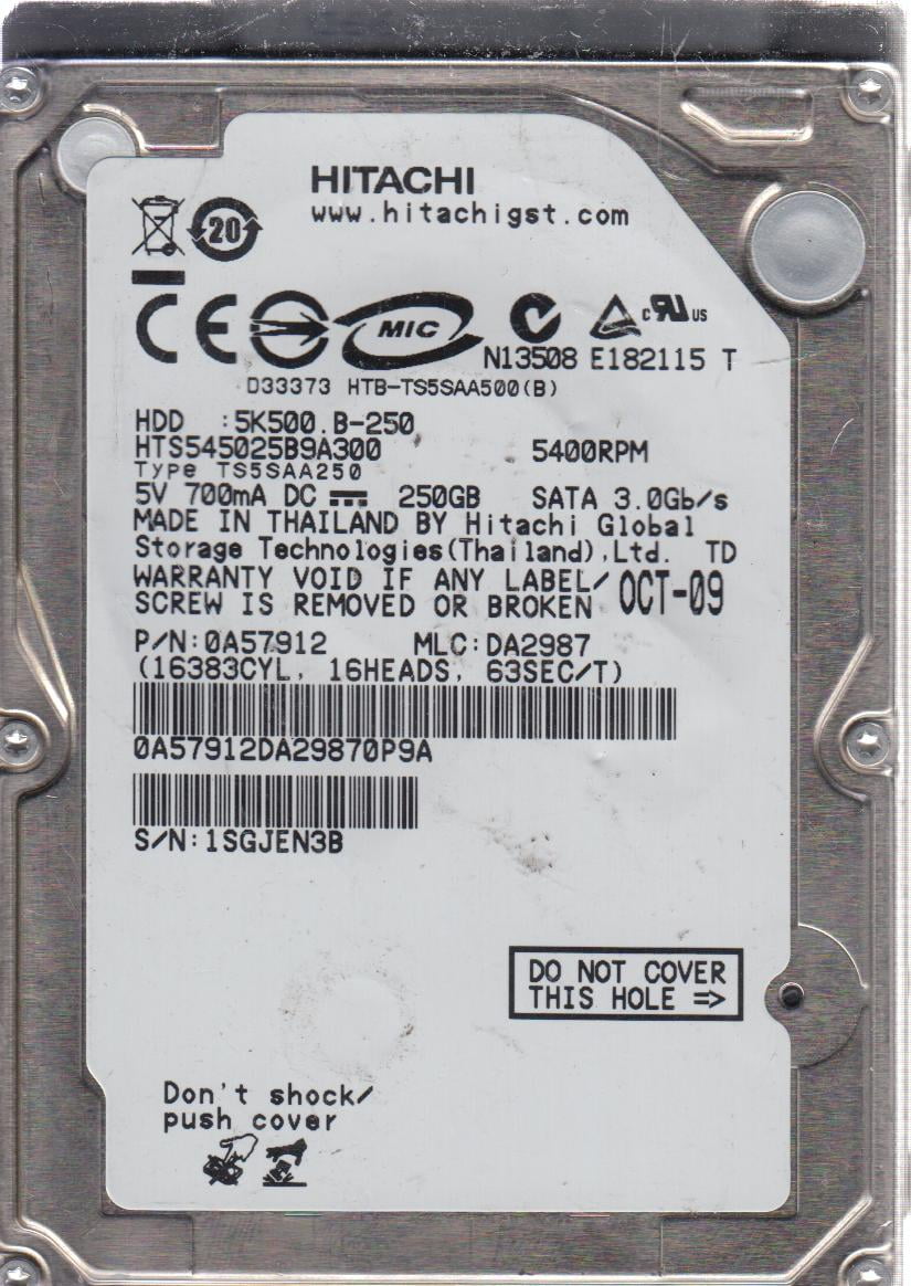 HDS721025CLA682, PN 0F15010, MLC JPT41A, Hitachi 250GB SATA 3.5