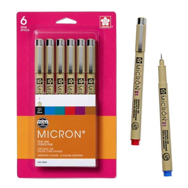 Bolígrafos Fineliner SAKURA Pigma Micron 01, tamaño 10 puntos, paquete de 6