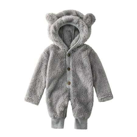 

Infant Baby Boys Girls Romper Suit Winter Cute Warm Fleece Bear Ear Hooded Jumpsuit Romper Outwear Coat