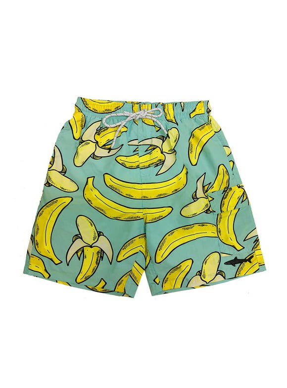 UZZI Kids Swim Shorts Fast Dry Fun Print, Green Banana, Size: 2-4, Uzzi Active Wear