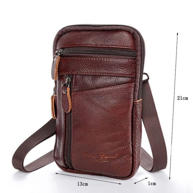 Bolso diagonal para hombre, bolso de hombro de piel de vaca fina, bolso de cintura retro para teléfono móvil