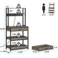 thumbnail image 4 of Tribesigns Kitchen Bakers Rack with Power Outlets, 5-Tier Microwave Oven Stand with Drawer and Sliding Shelves, Freestanding Coffee Bar, Kitchen Storage Shelf Organizer with 6 Hooks, Retro Gray, 4 of 7