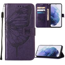 For Motorola MOTO G Stylus 5G (2021) Case, Magnetic Folio Butterfly Embossed Wallet Case, Premium Leather Wrist Strap Credit Card Holder Slots Kickstand Shockproof Cover, Purple