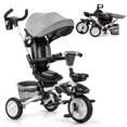 thumbnail image 1 of 6-In-1 Kids Baby Stroller Tricycle Detachable Learning Toy Bike w/ Canopy Gray, 1 of 7