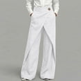 thumbnail image 2 of ZToonmas Womens Linen Asymmetric Wrap Wide Leg Pants High Waist Wooden Buttons Hidden Elastic Waist Loose Straight Long Casual Pants, 2 of 6