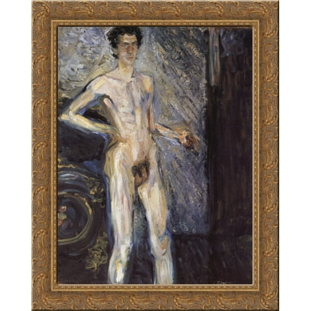 Self Portrait (Nude in a full figure) 24x20 Gold Ornate Wood Framed Canvas Art by Richard